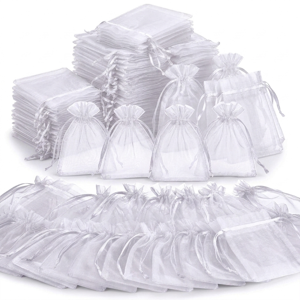 TEMU Gift For Her/him 98pcs Organza Gift Bags, Sheer Mesh Drawstring Jewelry Pouches, Favor Bags, Lightweight Reusable Storage Wraps For Wedding