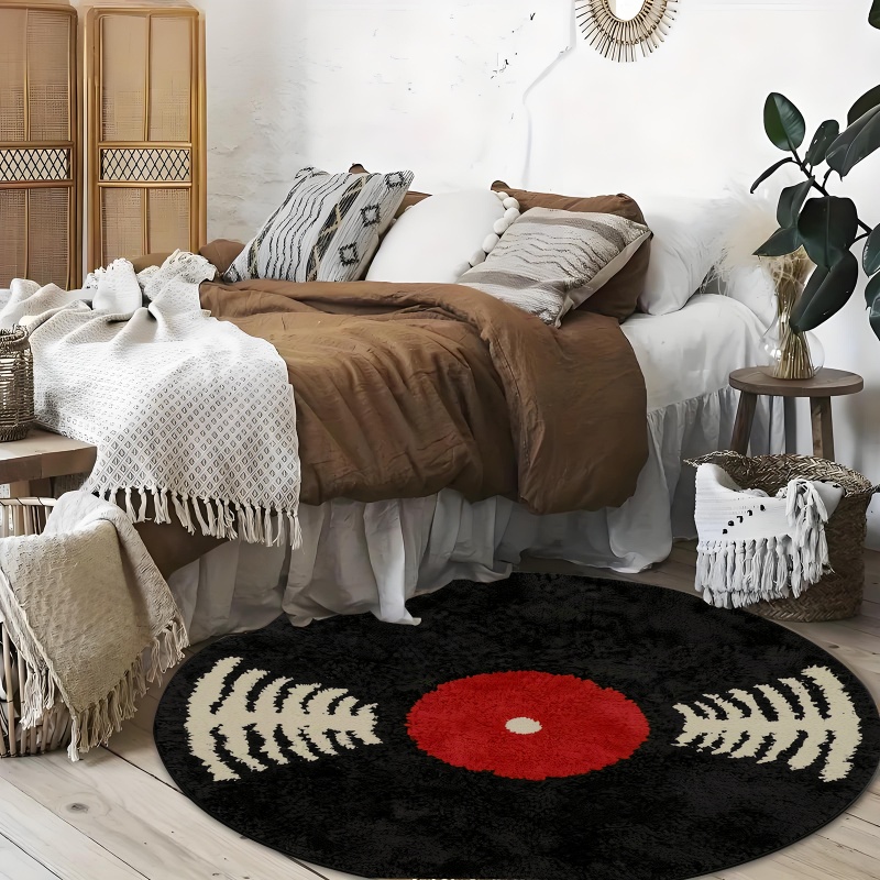 TEMU 1pc Round Carpet Suitable For Home, Farmhouse, Indoor/outdoor Use - Soft Machine Washable Thick Pile Rug With , Adhesive Backing Suitable For