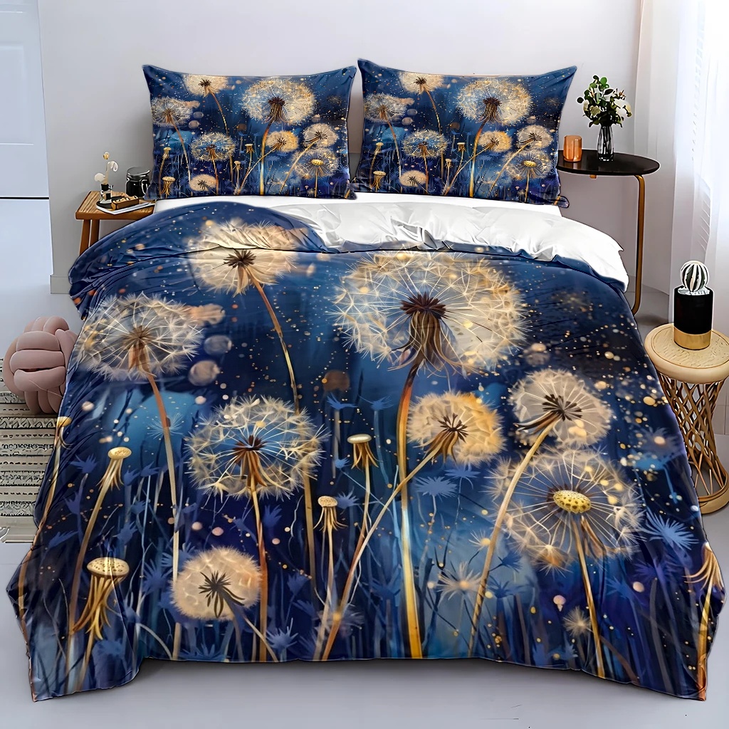 TEMU 3pcs Dandelion Night Scene Duvet Cover Set, Bedding 3pcs Set (1*duvet Cover   2*pillowcases), Suitable For , Machine Washable, Hidden Zipper
