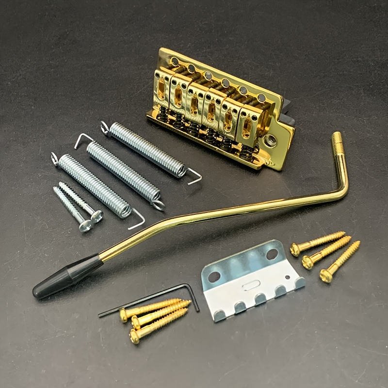 1 Set Alloy 6-String Flat Saddle Single Tremolo Bridge System for Electric Guitar, Including Bridge Plate, Tailpiece, and Installation Accessories- Silvery/Golden/Black, Guitar Hardware