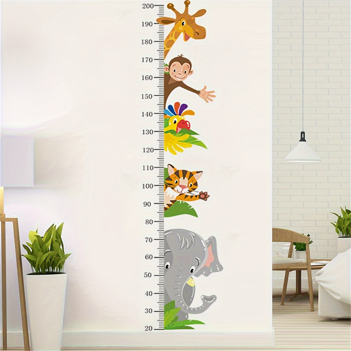 2pcs Height Measurement Growth Chart Wall Stickers, Featuring Animals Like Monkeys And Elephants, Removable Art Wall Decals, Suitable For Decorating Living Rooms And Bedrooms.