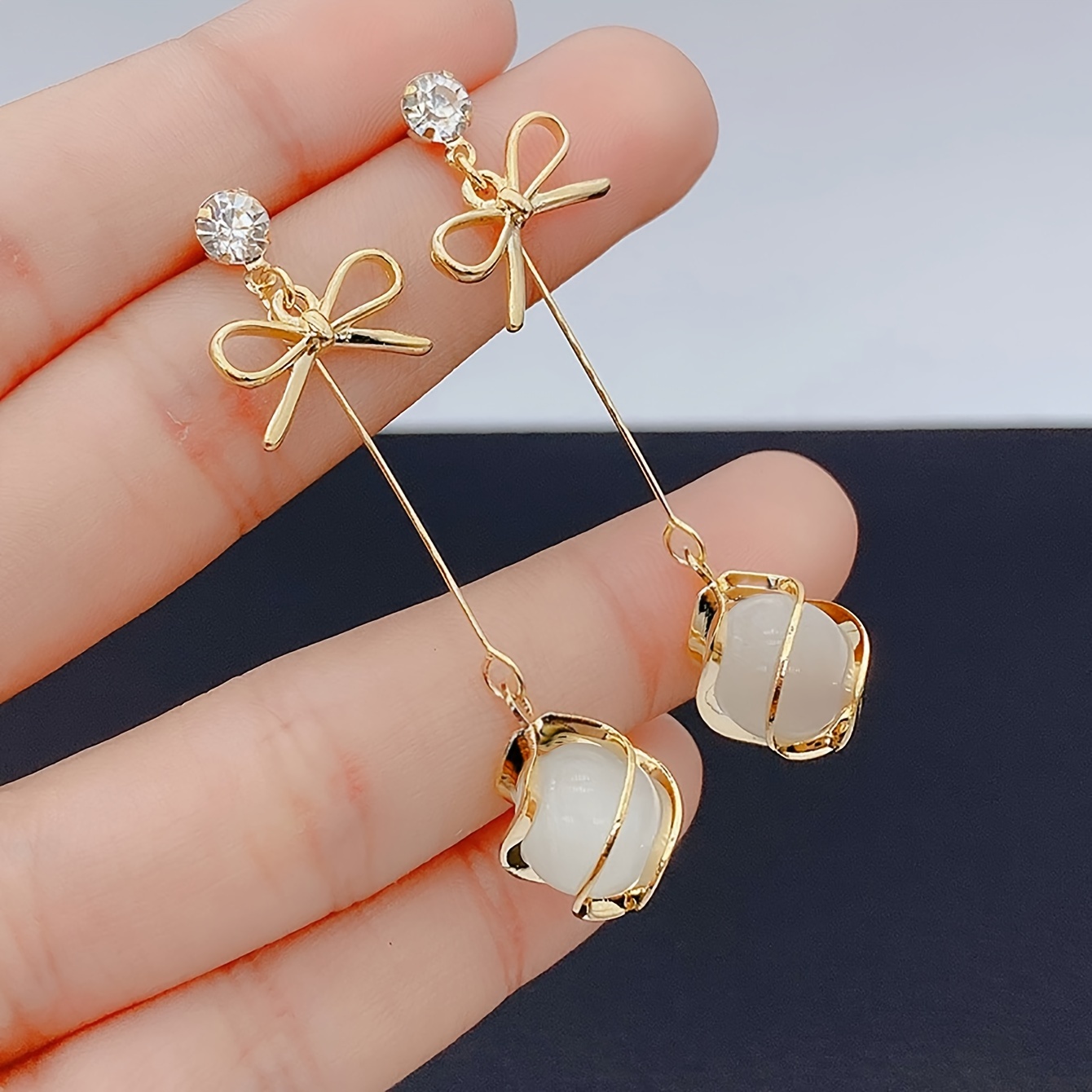 TEMU [ganicat ] 316l Stainless Steel Elegant Easy Long Earrings | Glass Beads And Women's, Fashionable Face, Gilded Golden More Fitting Elegant