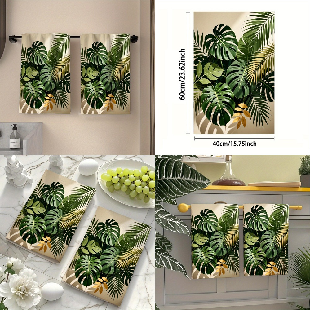 TEMU 2pcs 2d Flat Printed Towels, Single-sided Tropical Plant 2d Pattern, Soft, Comfortable, Durable, , Suitable For Bathroom, Kitchen, Beach, And