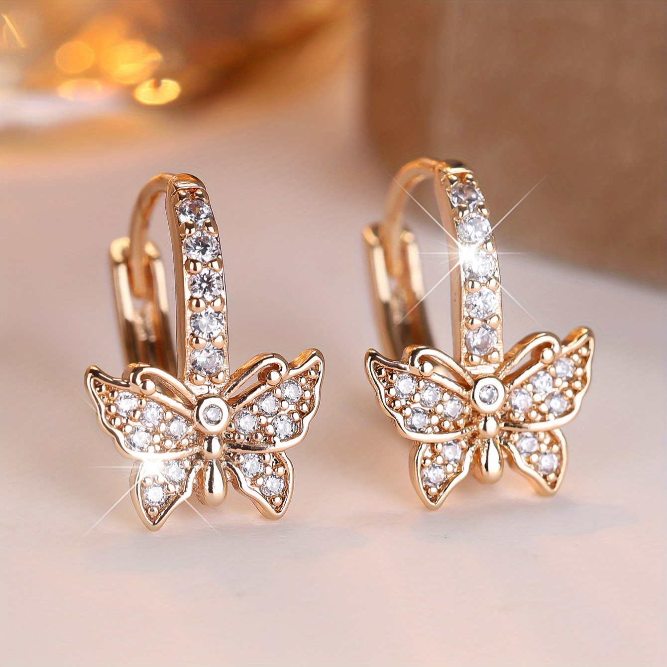 Image of 1 Pair Of Small Exquisite Inlaid Synthetic Synthetic Zirconia Pattern Earrings Earrings, Wedding Fashion Jewelry Gift