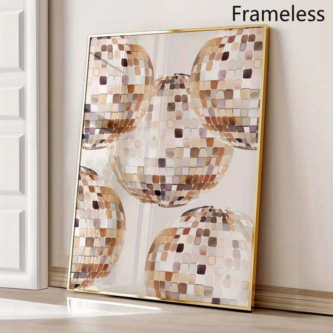 TEMU 2d Flat, 1pc Beige Retro 70s Disco Ball Poster - Vertical Hanging Suitable For Living Room Decor, Bedroom Aesthetics, Frameless Modern Wall With