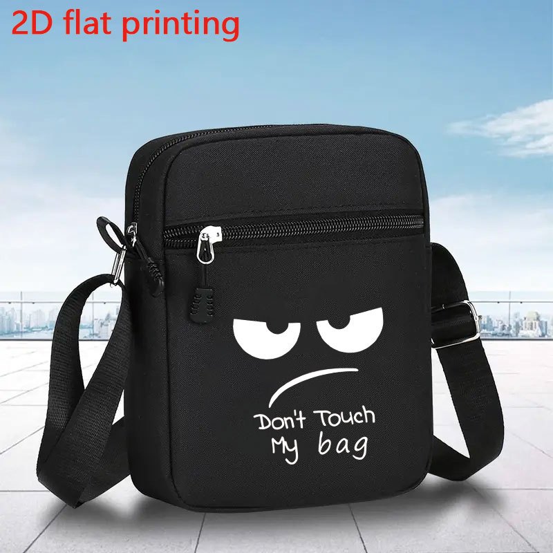 TEMU 1pc " " Funny Cartoon Print Mini Crossbody Bag - Black, Adjustable Strap, Lightweight And Foldable, Casual Sporty , Polyester Lining, Zipper