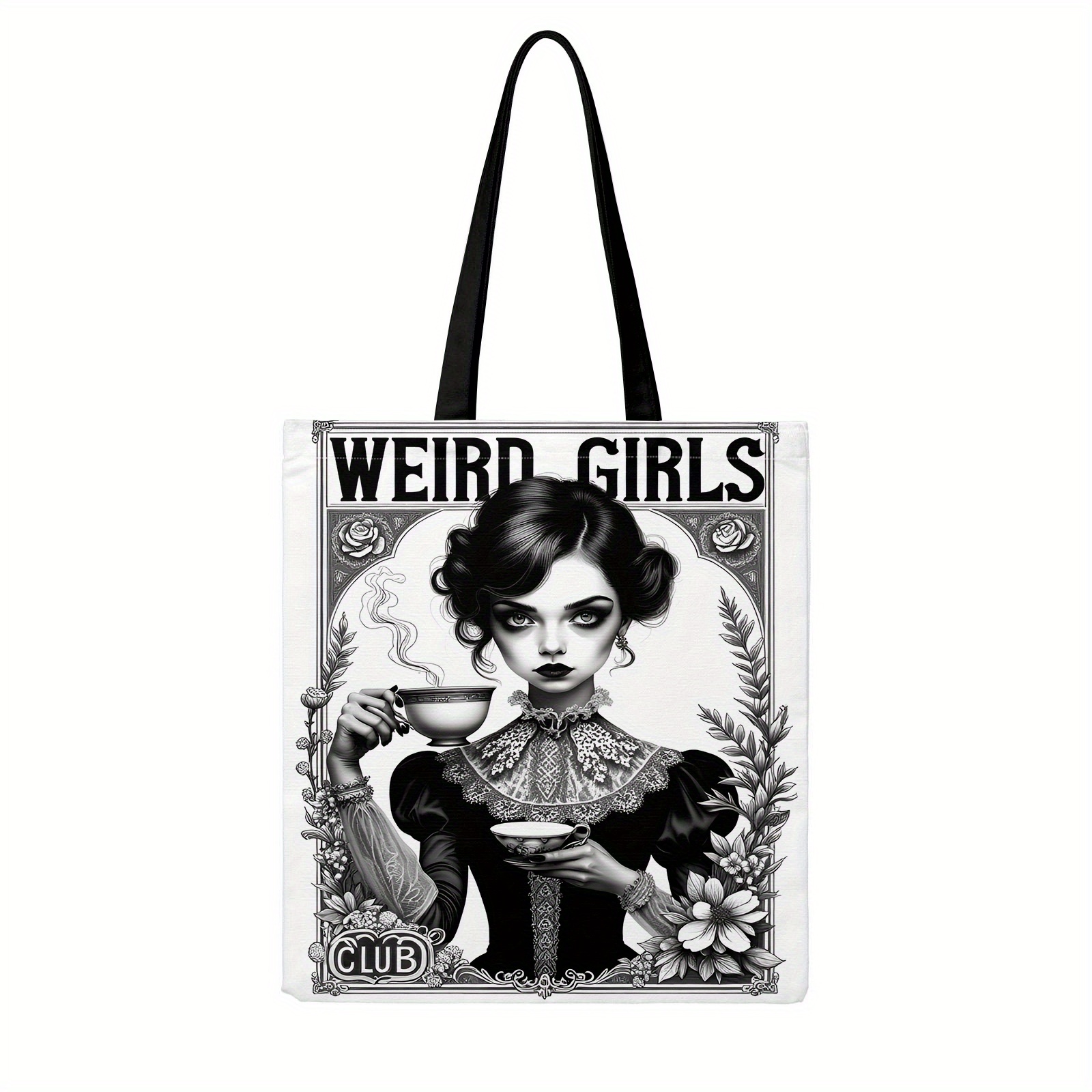 TEMU 1pc Quirky Handbag, Large Capacity Canvas Shoulder Bag, Women's Casual Handbag And Tote Bag Canvas Handbag Large Women's Casual Shoulder Bag