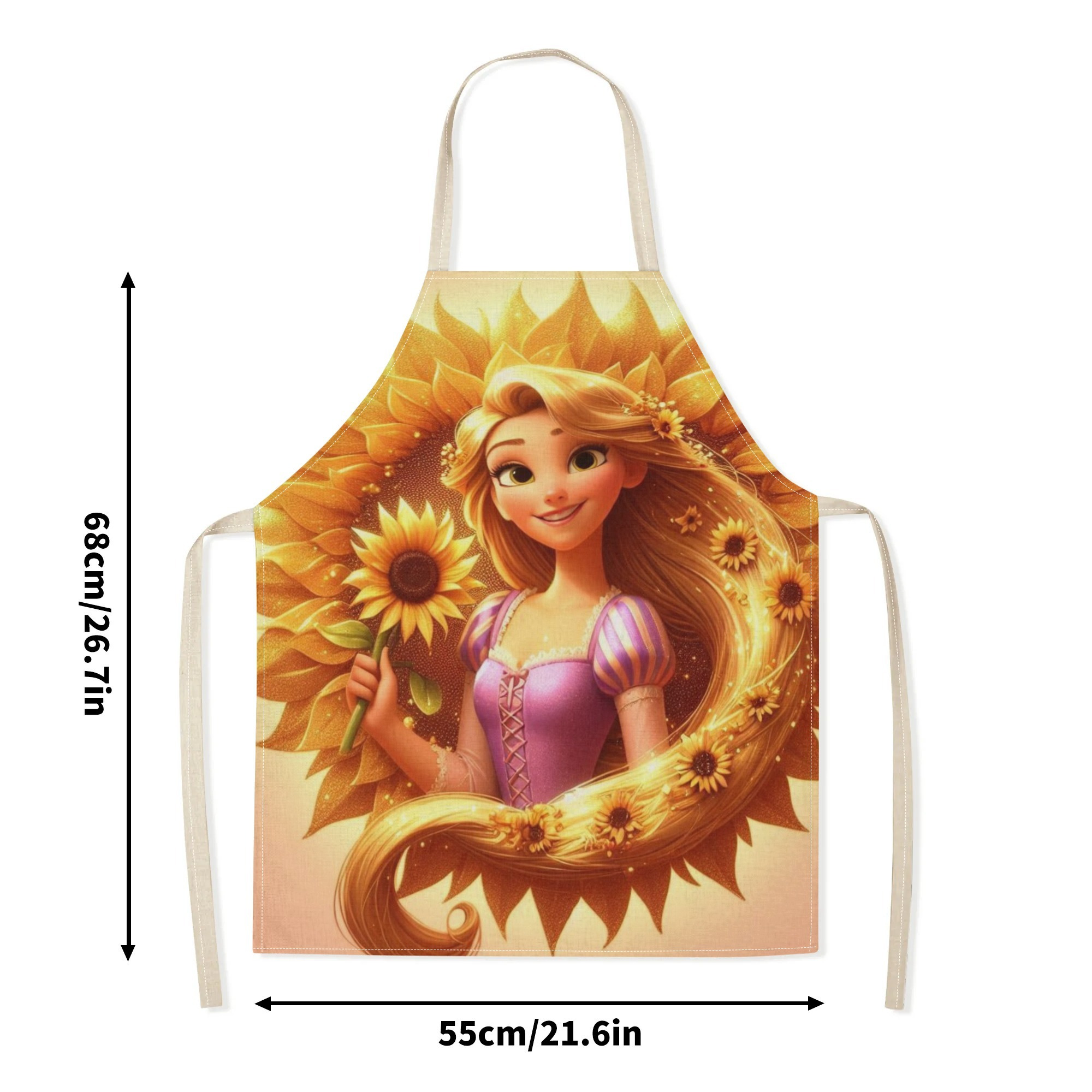 disney   waterproof apron - vibrant cartoon princess design with sunflowers, ideal for home, restaurants, cafes & supermarkets -   polyester,  , versatile apron|vibrant design|glossy finish details 7