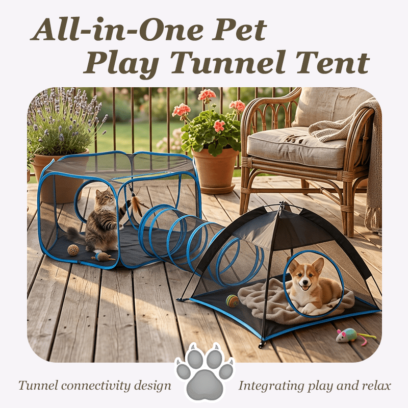 Portable Blue Pet Hideaway Play Set, 3pcs Pop Up Playing House
