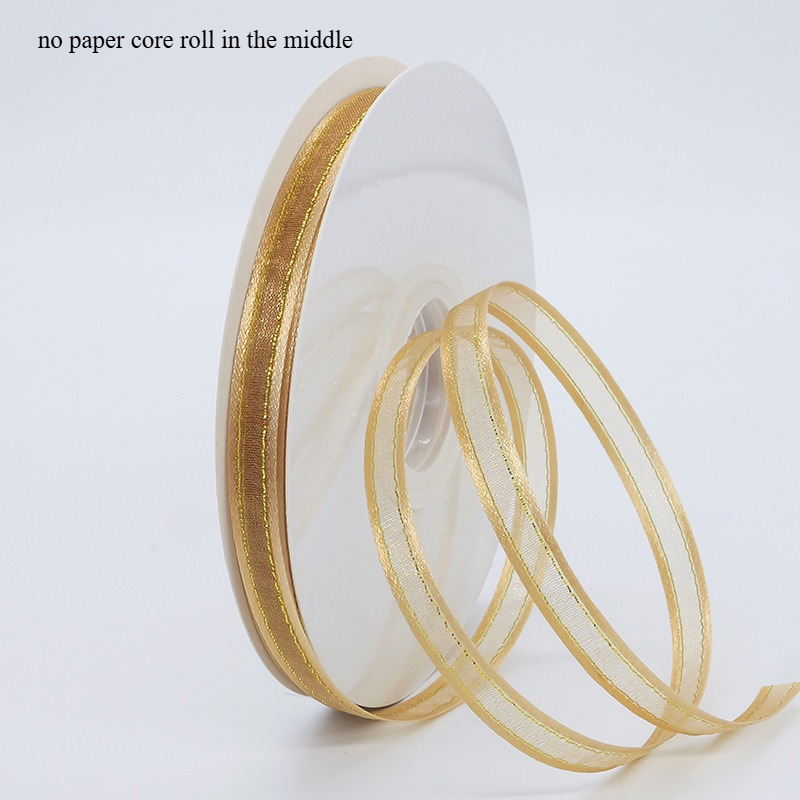 TEMU 1cm Bow And Ribbon Light Khaki Organza Ribbon 7 Meters, Fresh Flower Gift Packaging, Party Wedding Decoration