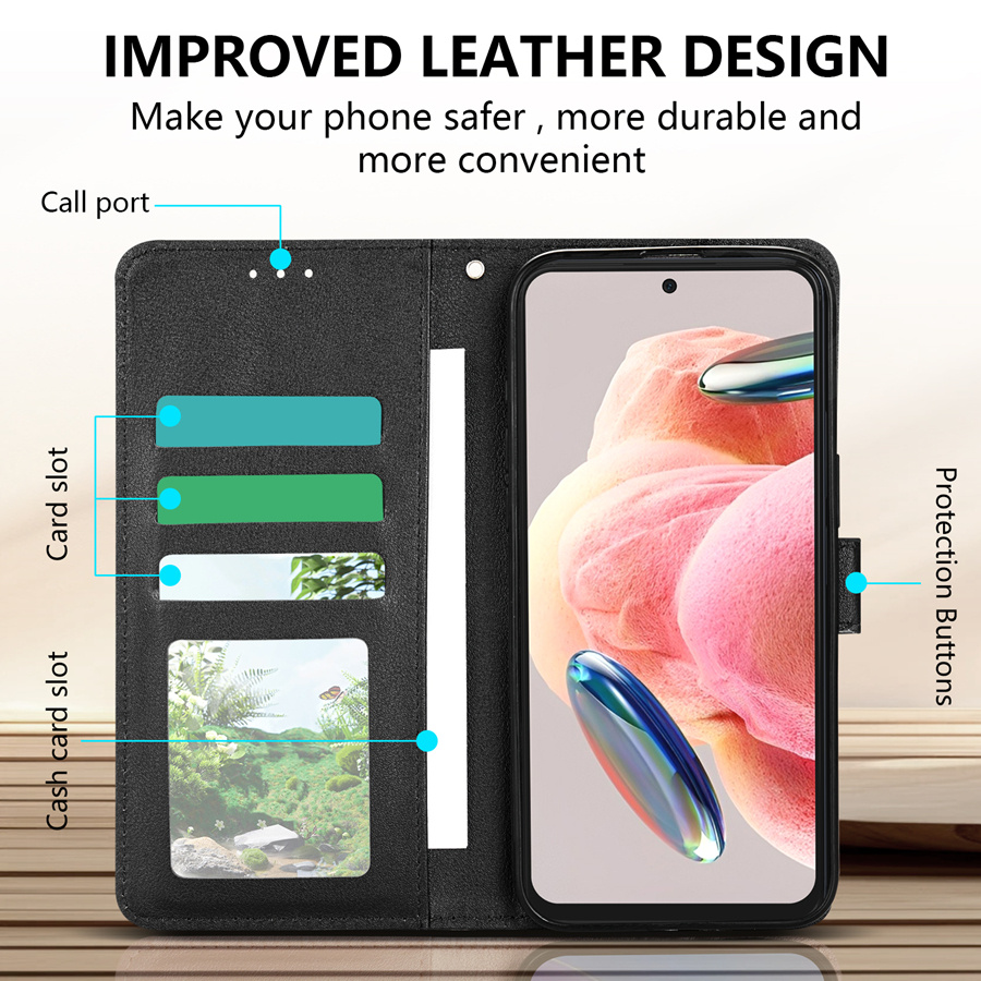 Husă pentru telefon: Portofel cu slot pentru carduri, ramă foto, suport, curea de mână, flip magnetic, din piele artificială de înaltă calitate, pentru Xiaomi Redmi Note 13 Pro 12S 11 11S 10 9 8T 7 14C 13C 12 12C 10C 9A 9C 9T Poco X6 C75 C65 M6 Pro X5 M5s 14T 13T, husă rezistentă la șocuri, portcard