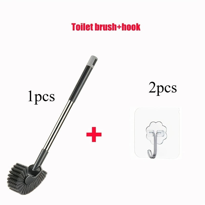 TEMU 3pcs Toilet Brush Kit, 1pc Toilet Brush And 2pcs Hooks, Stainless Steel Long-handled Toilet Brush, No Brush Head, Hard Bristles Clean And Do Not