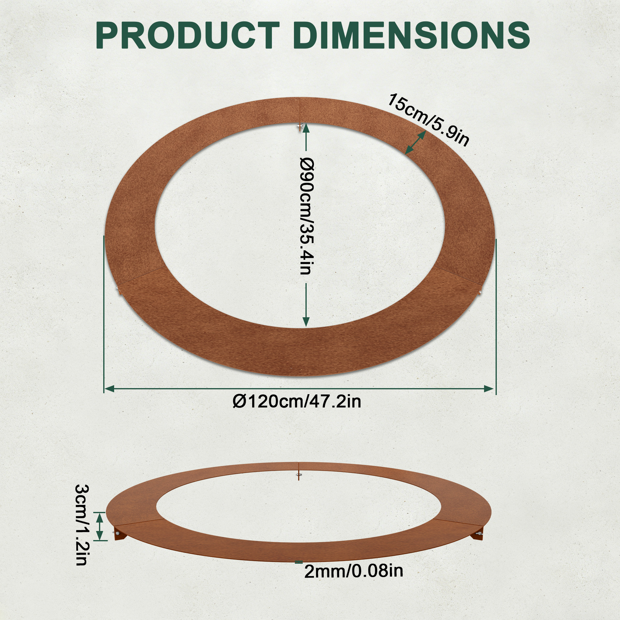 Image of 【3d】 [3d] Tree Ring Mowing Ø60/90/120 Cm, Lawn Made Of Sturdy Steel, Flat For Trees And Shrubs, Suitable For Lawn Mowers, Tree Protection And Garden Decoration, Stable And Durable, /rust