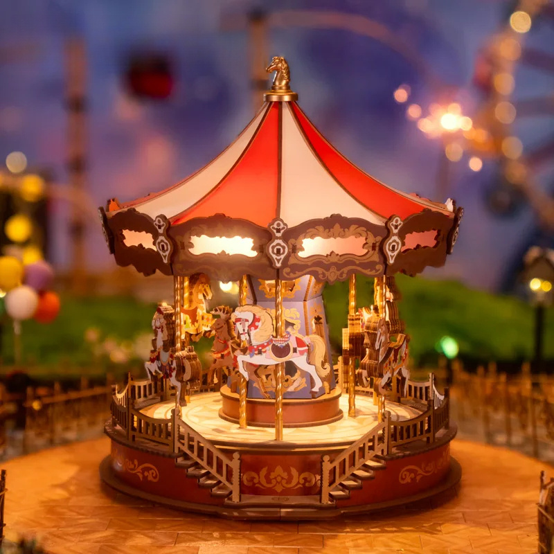 

Easy- 3d Wooden Carousel Music Box Puzzle With Lights - Perfect Gift For Adults,