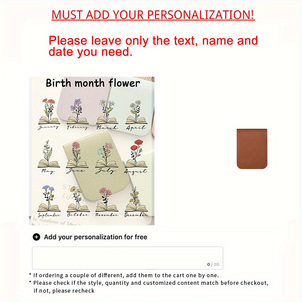 TEMU 1pc Personalized Pu Leather Magnetic Bookmark, Flower Name Customization, Gifts For Her, Gifts For Parents, Gifts For Colleagues, Book