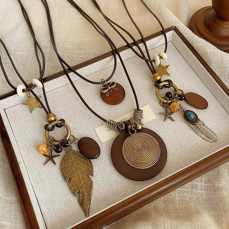 TEMU Ensemble de 3 bohèmes vintage, longue chaîne de pull double couche, collier en Y sirène, tendance et élégant avec pendentifs en plume, nœud et
