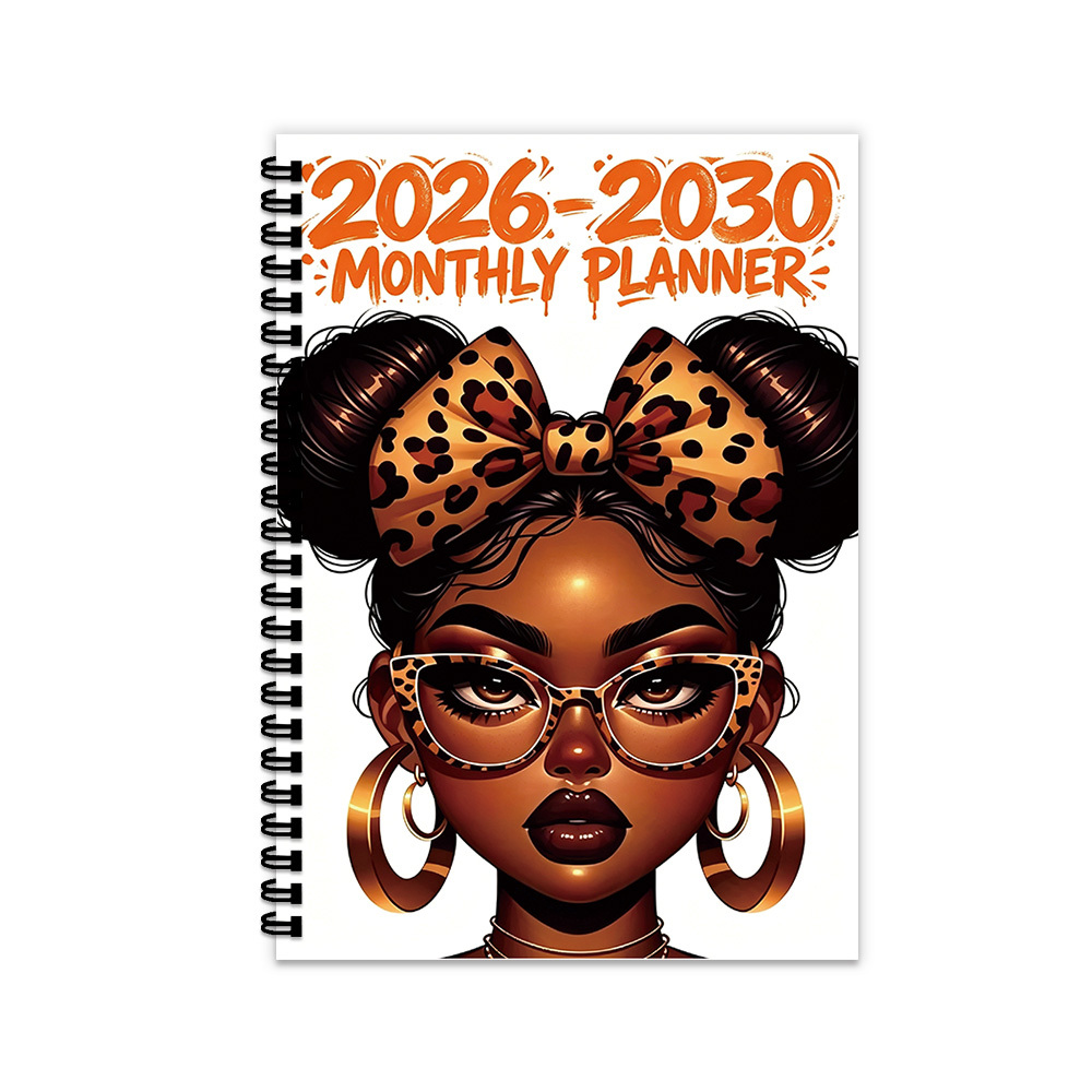 TEMU 1pc Spiral Bound 2026-2030 Monthly Planner, Leopard Print Bow Girl -year Planner, For , Daily Journal, Work Study Essential, Yearly Progress