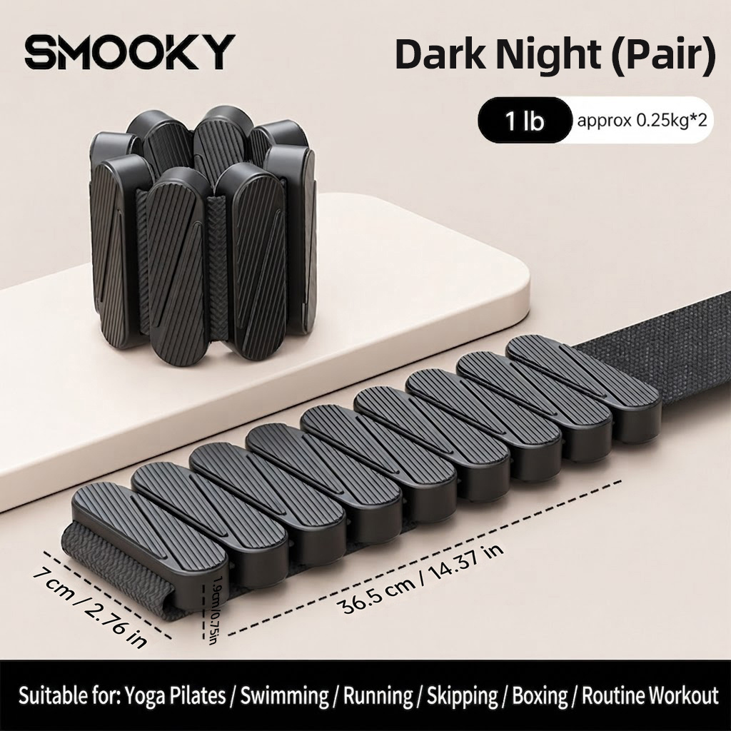 TEMU Smooky Adjustable Weighted Wrist And Ankle Straps, 2pcs Set (), Total Weight 1 Lb (0.45kg), Black Portable Wearable Weighted Bands, Suitable For