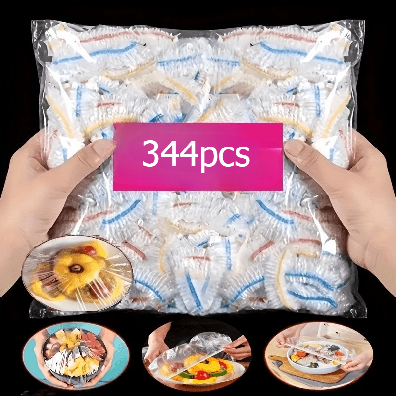 Image of 344-pack Elastic Food Covers - Disposable Pe Bowl Lids For Kitchen Storage | Stretchable Food Grade Film For Leftovers And Meal Prep