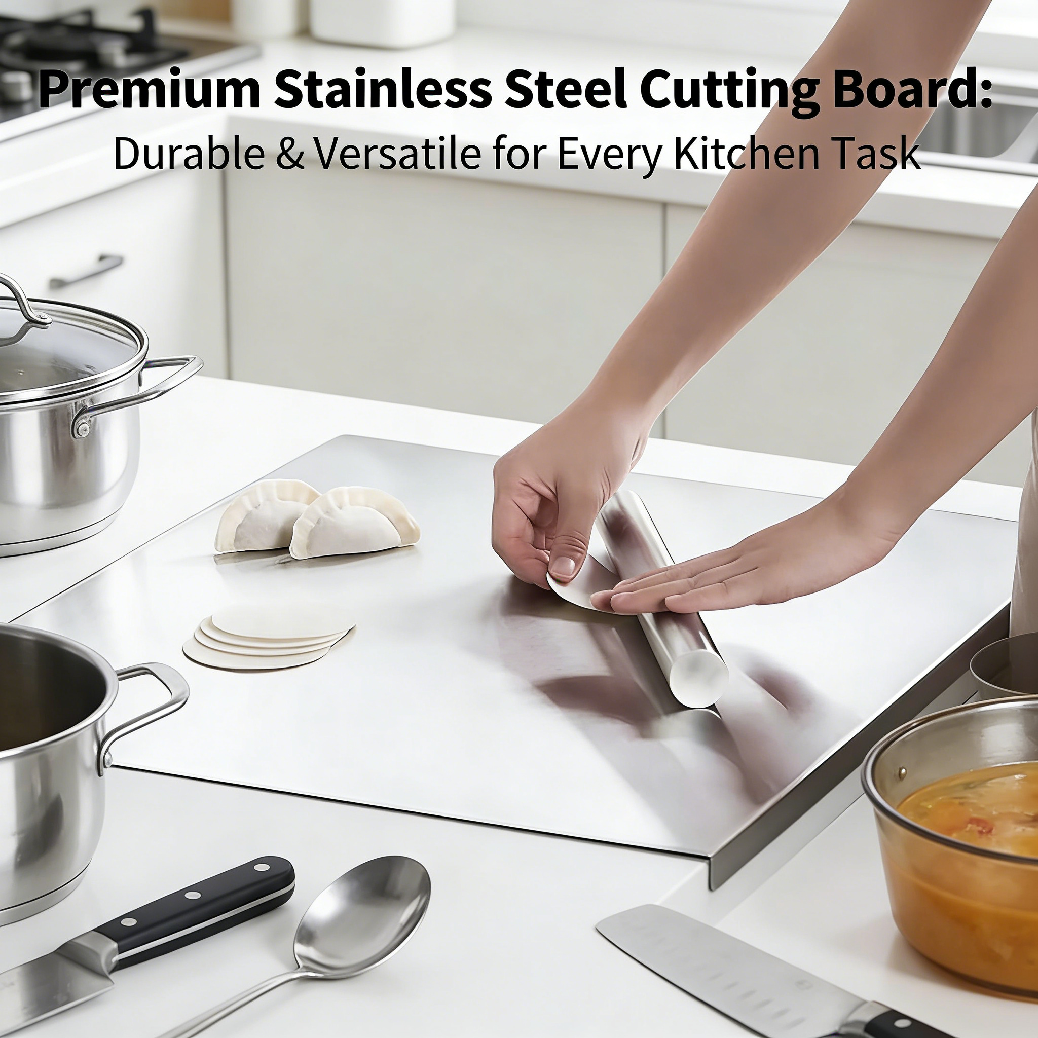 large chef cutting board professional kitchen heavy duty stainless steel double sided chopping board meat vegetables bread   women on halloween Product details 1