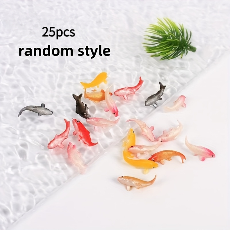 TEMU 25pcs Random Color Small Goldfish 3d Model Sculptures, Random Styles, Non-electric, Miniature Scene Decoration Props, Small Ornaments Mini Fish