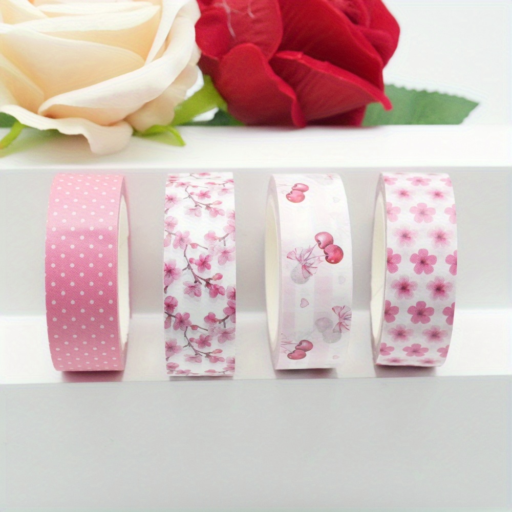 Image of 4 Rolls Of 10 Meters Long 5cm Wide Summer Theme, Fruit Cherry And Small Flower Non-waterproof Paper Cover Tape Set, Unlock Kinds Of Spring , Put In Your Diary In Summer