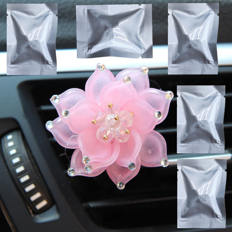 6pcs stylish flower car air freshener women car perfume diamond for lotus vent clip popular fragrance decor accessories