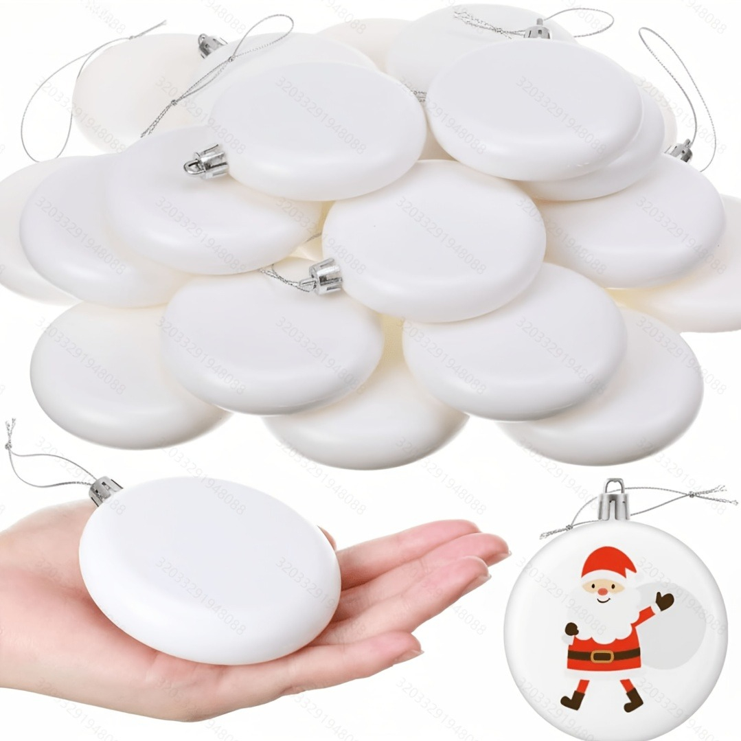 TEMU 20 Ornements de Noël Blancs Vides, Boules Disques Plats Mats en Plastique, Décorations Suspendues pour Sapin de Noël, Décorations de Noël