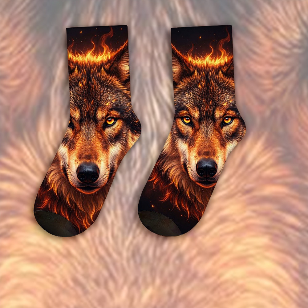 TEMU A Unique Pair Of Socks Designed With Luminous Wolf Head For Women And Men, Sock | Ideal For Party Costume, Gifts, Daily Wear