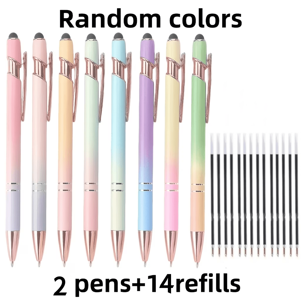 TEMU 16pcs 2-in-1 Retractable Ballpoint Pen Set With Stylus Tip, Metal Stylus, 1.0mm Black Ink, Suitable For Office And School Supplies, Includes 2
