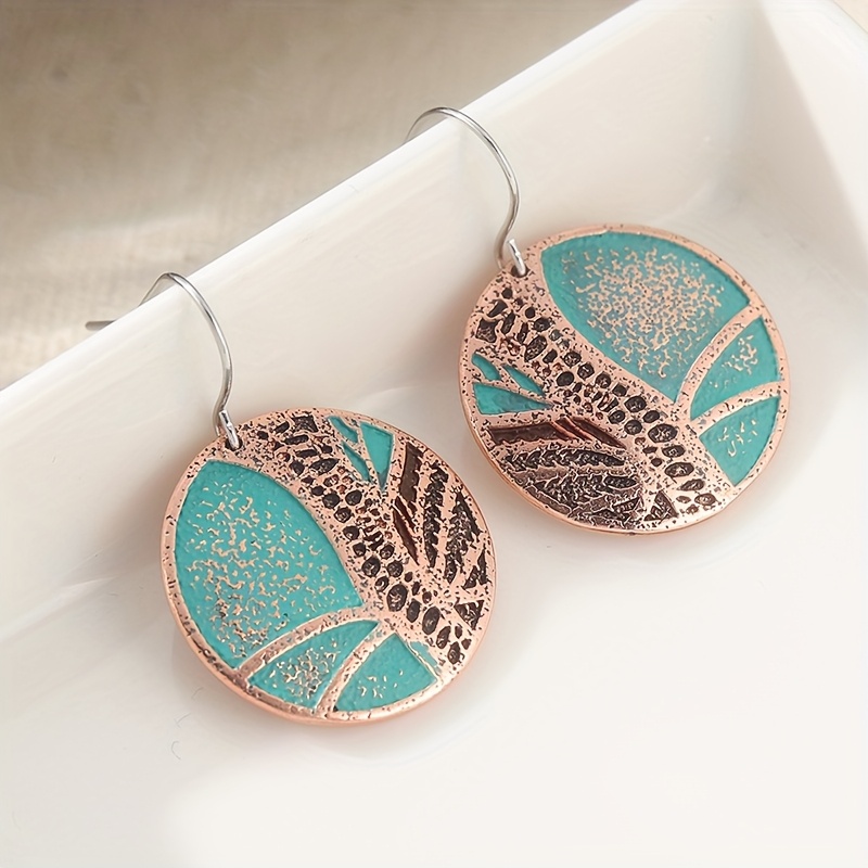 TEMU Bohemian Ethnic Style Copper Large Earrings, Ancient Red Copper Women's Earrings, Tree Of Life, Suitable For Daily Parties