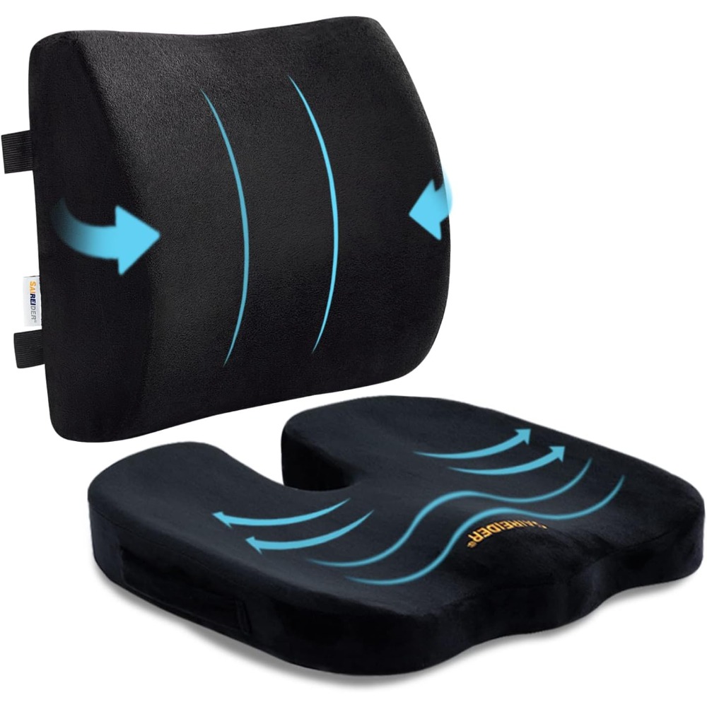 Zree Car Memory Cotton Cushion+lumbar Support Set, Comfortable Driving, Non Slip Fixed, Detachable Machine Washable, Suitable For Office Driving, Commuting, Home Use, Multifunctional Cushion Set