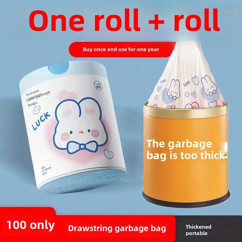   pack cute rabbit print drawstring trash bags disposable plastic garbage bags for kitchen multipurpose household use thickened design details 12