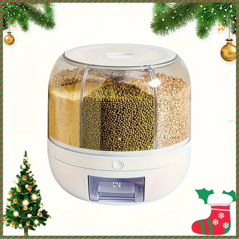 TEMU 1 Large Capacity Rotating Storage Container With , Waterproof Plastic Food Dispenser For Grains, Nuts, Flour - Transparent Multi-compartment