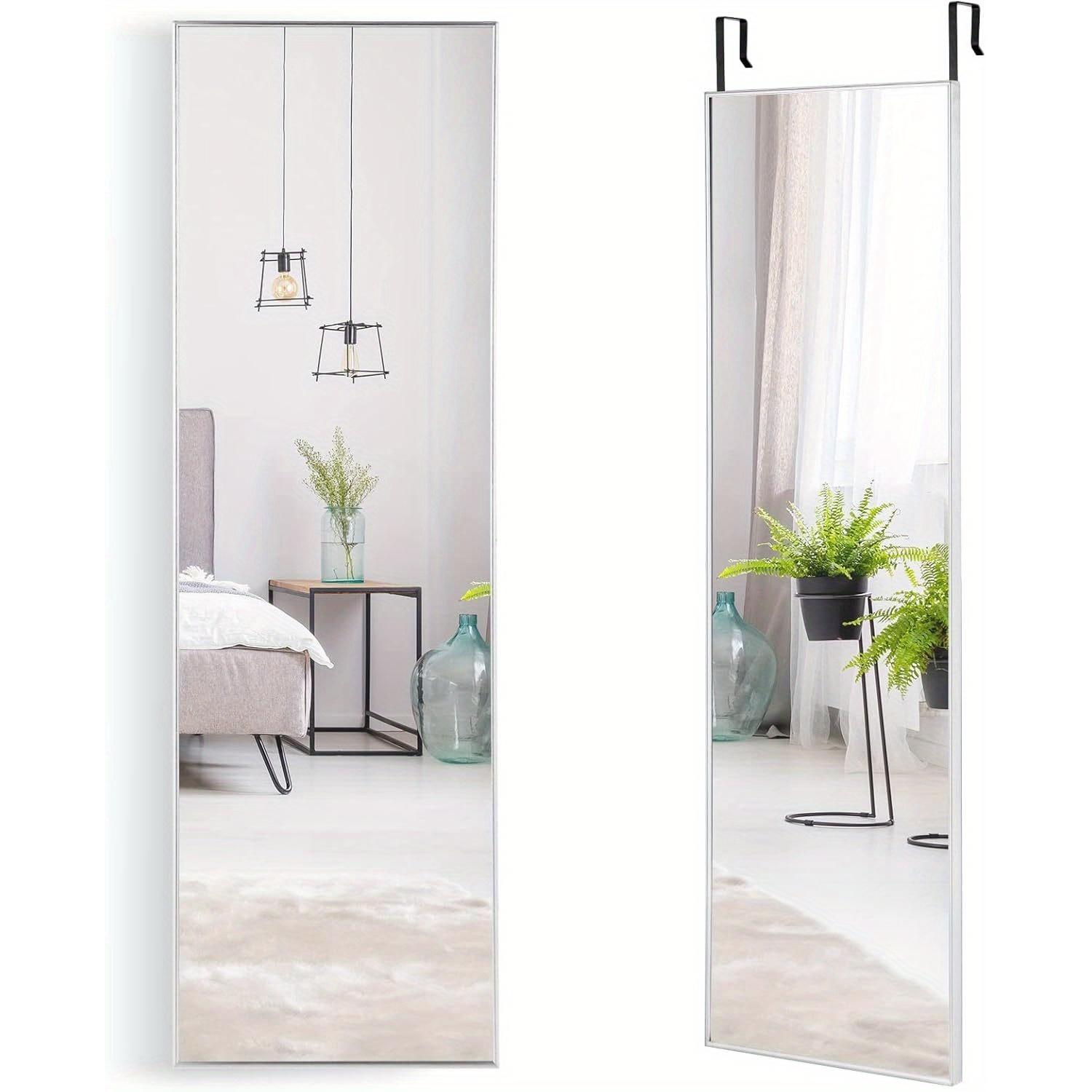 Image of 37 X 120cm Long Mirror With Height-adjustable Hook For Bedroom, Living Room And Entrance Area (silvery)