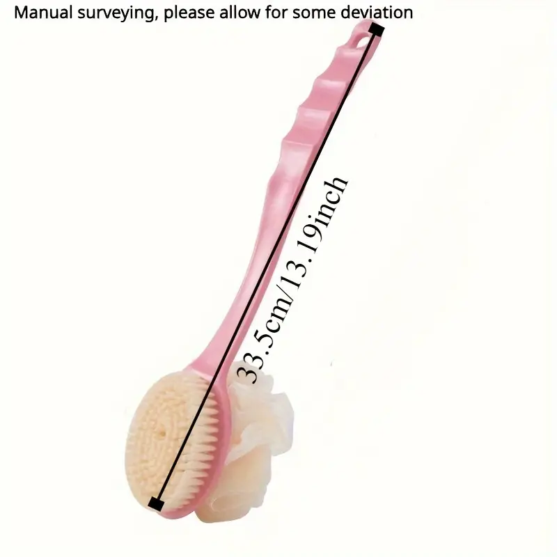 1pc long handle soft bristle bath brush 2 in 1 gentle exfoliating body scrubber massager unscented durable material japanese aesthetic design in pink with yellow bristles for deep massage Product details 0