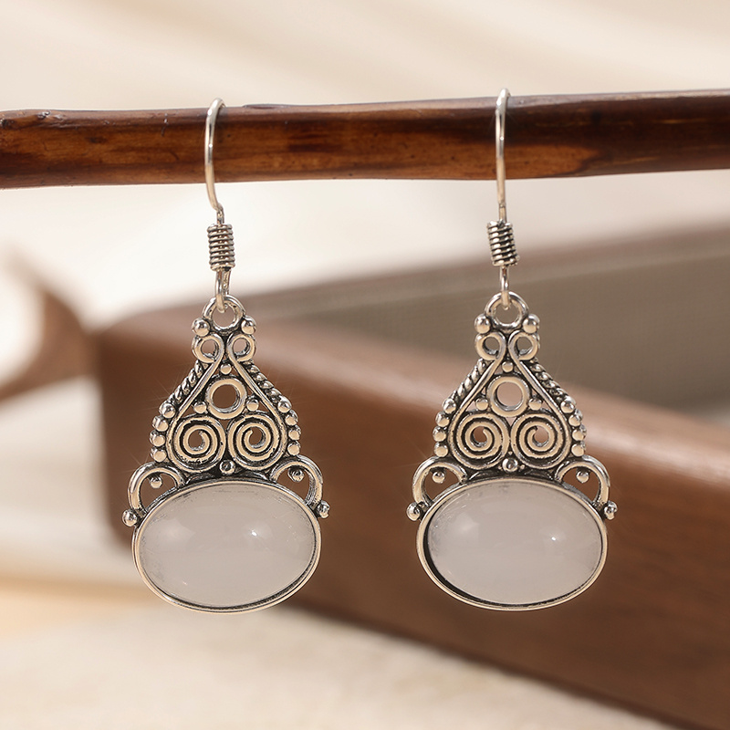 Women's Gothic Filigree Boho Design Earrings with Rainbow Opal
