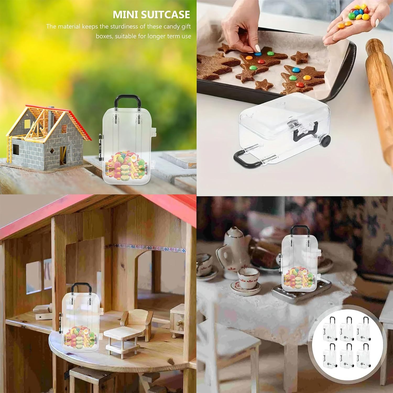 mini luggage plastic transparent cube travel suitcase candy and jewelry display set with wheels wedding bride gift packaging box suitable for parties wedding candy box black Product details 4