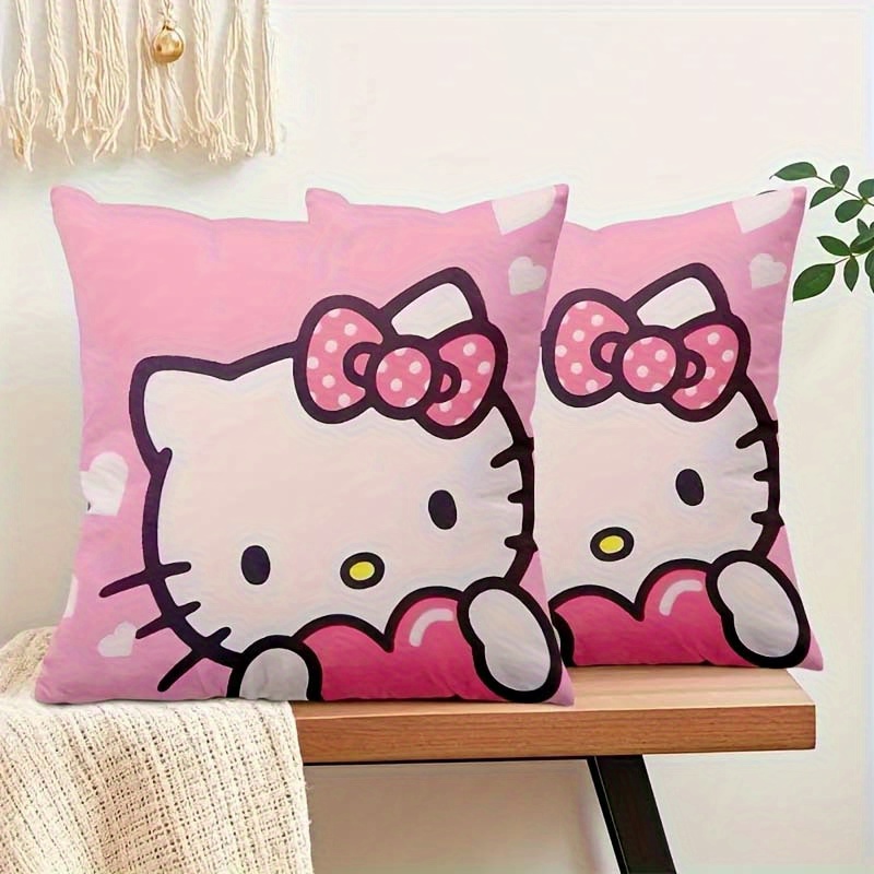 Image of 2-pack Adorable Hello Kitty Pink Heart-shaped Pillow: Add A Cute Touch To ! Living Room Sofa Home Decor Pillow Cover With Zipper Closure (no Filling)