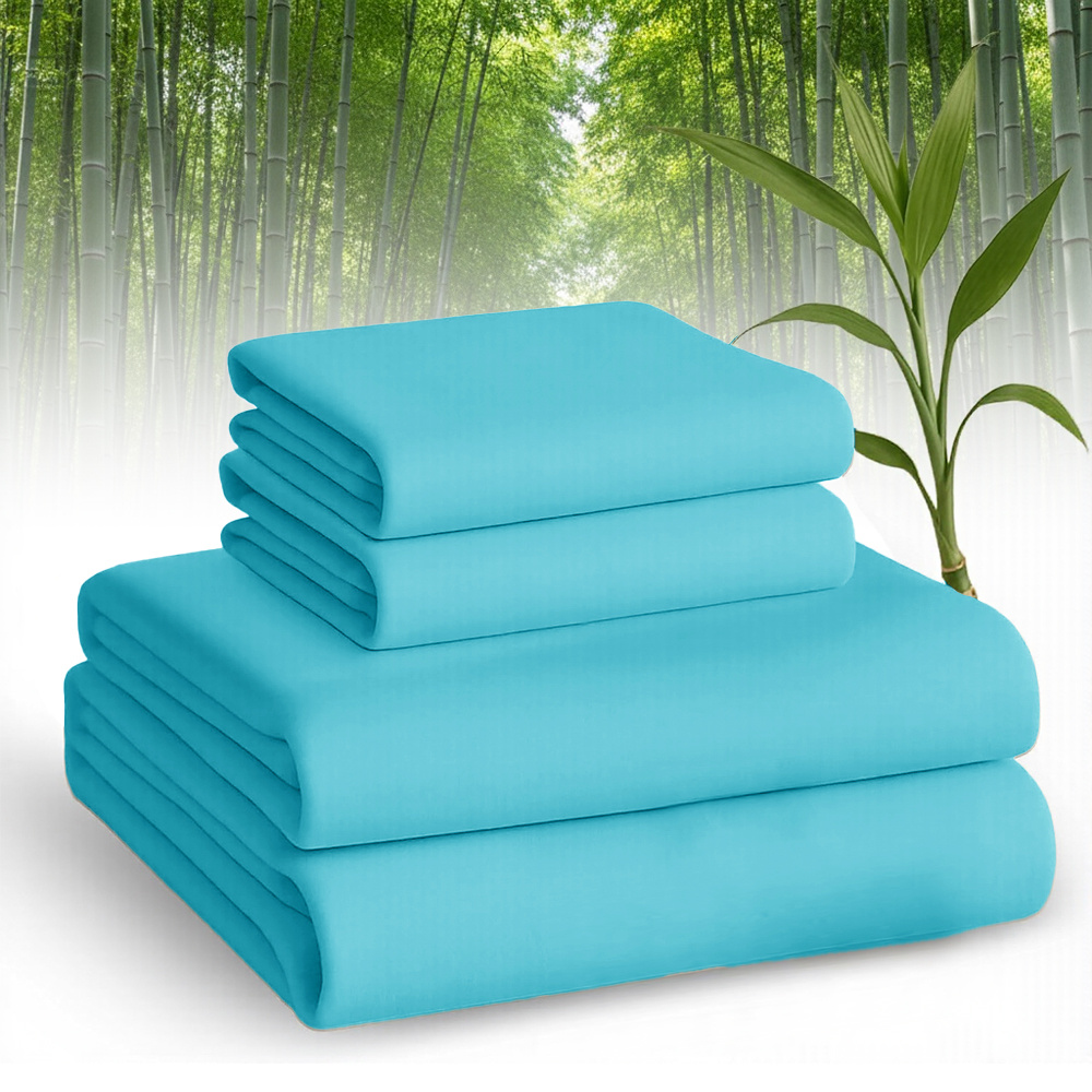 Set of Breathable Bamboo Bed Sheets Including Fitted Sheet And Pillowcases, Suitable for Children And Available in Queen And Twin Sizes. These Cooling Sheets Have Deep Pockets for Hot Sleepers And Make Excellent Gifts