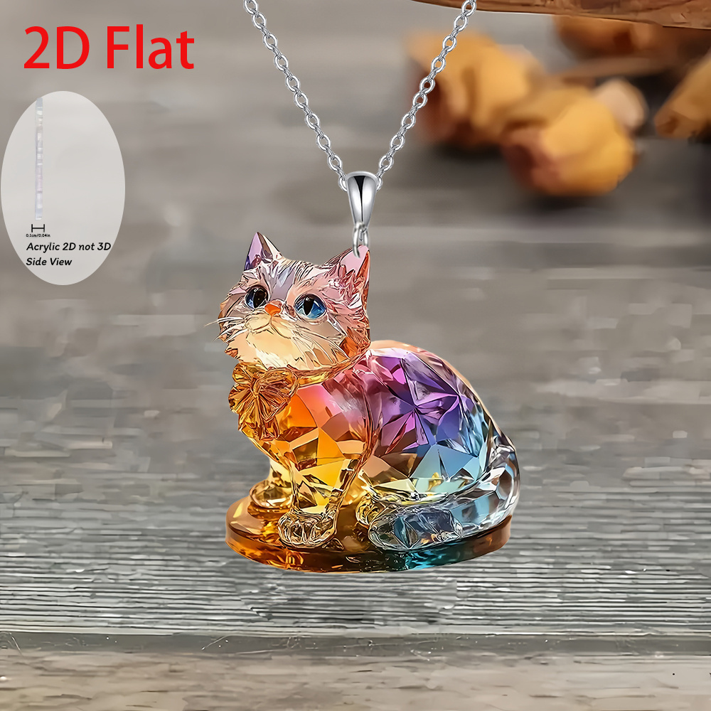 TEMU 2d Flat Fashionable Colorful Cat 2d Acrylic Necklace For Holiday Birthday Party Gifts