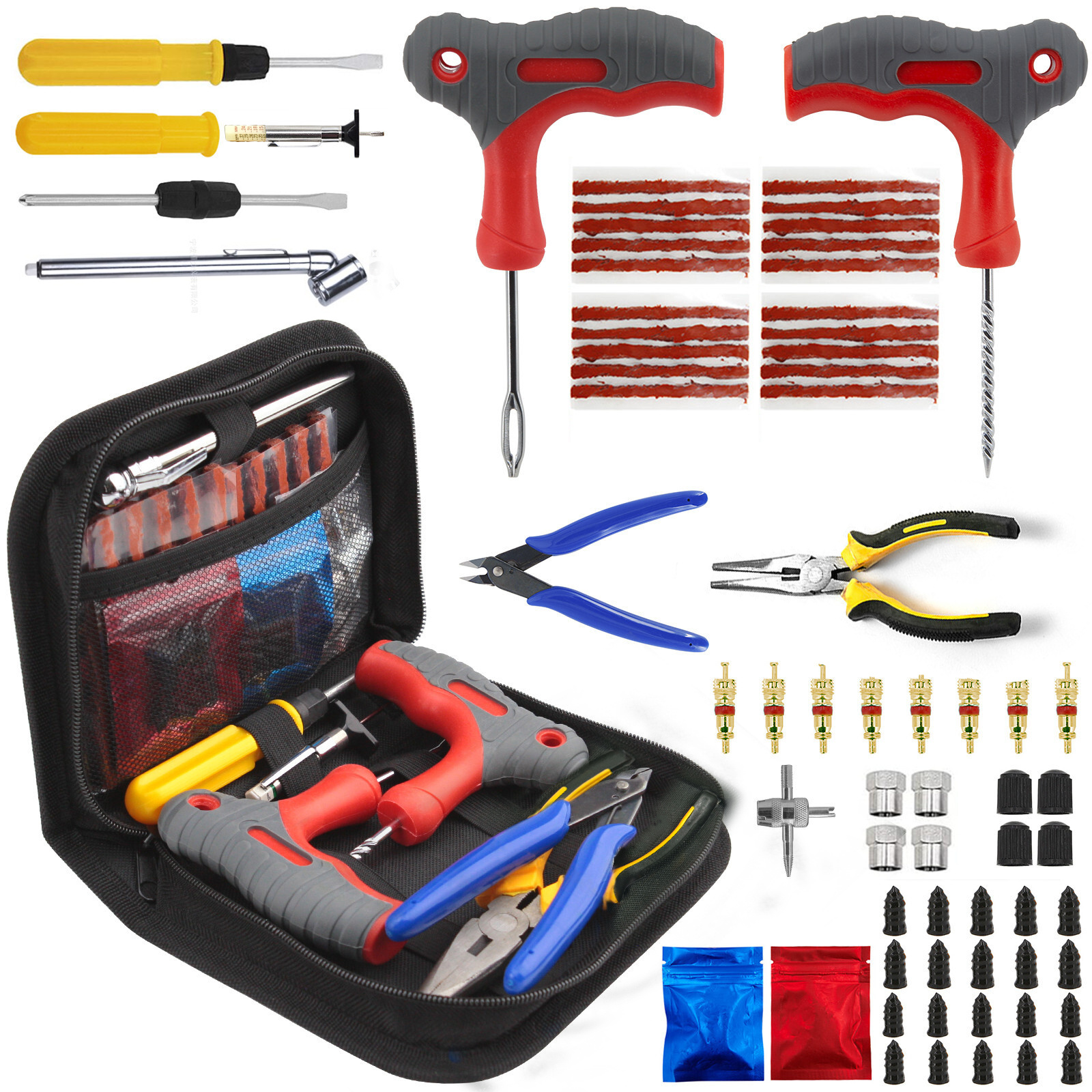 Heavy-duty Tire Repair Tool Set- 65pcs -one Puncture-proof Tire Repair Kit, Suitable For Cars, Trucks, Rvs, Suvs, , Motorcycles, Tractors, And Trailers