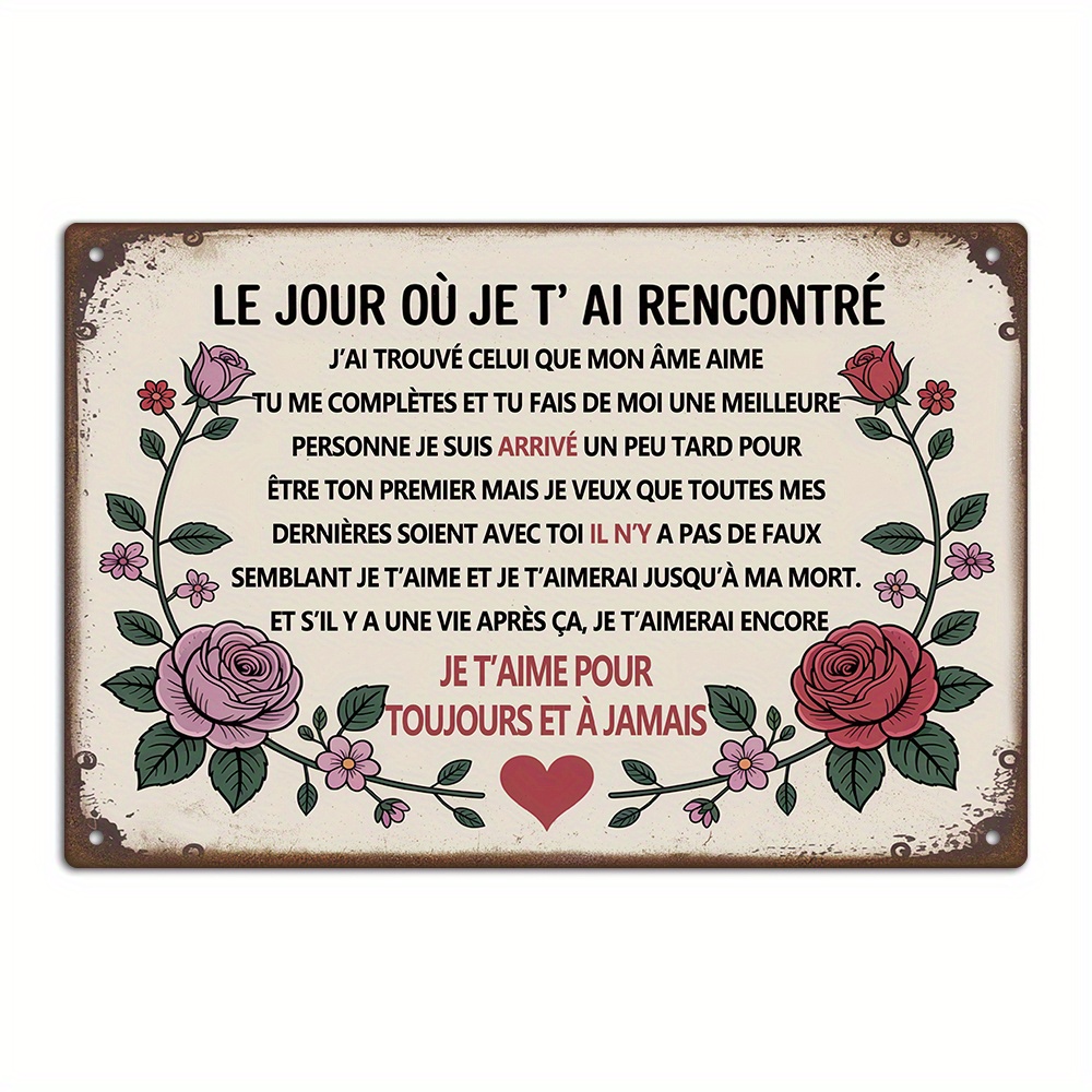 TEMU Putuo Décor 1pc Panneau Métallique Vintage Français, I MET YOU, Décoration Murale pour Femme Mari Petit Ami , Cadeau pour Anniversaire, ,