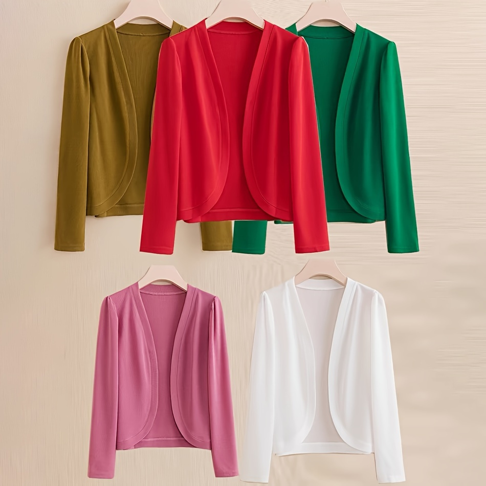 

Elegant Women' Color Knit Cardigan - Chic Long Sleeve, Open Front Shawl In Breathable Polyester - & For Sun Protection, In Mustard Yellow, Red, Green, Pink, White