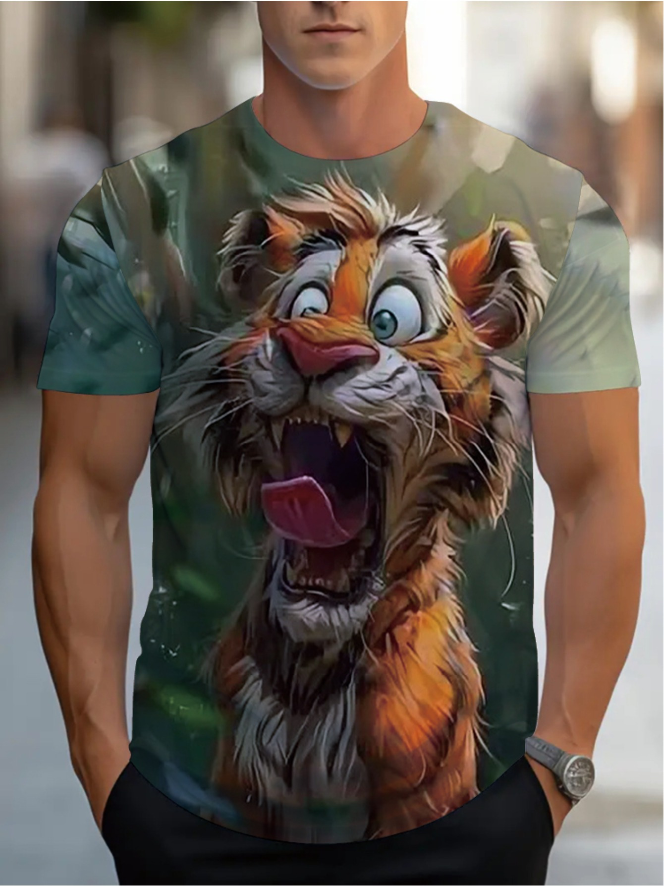T-shirt Homme Impression 3D Tigre – Coupe Ample, Séchage Rapide, Décontracté – Idéal Été Et Sport