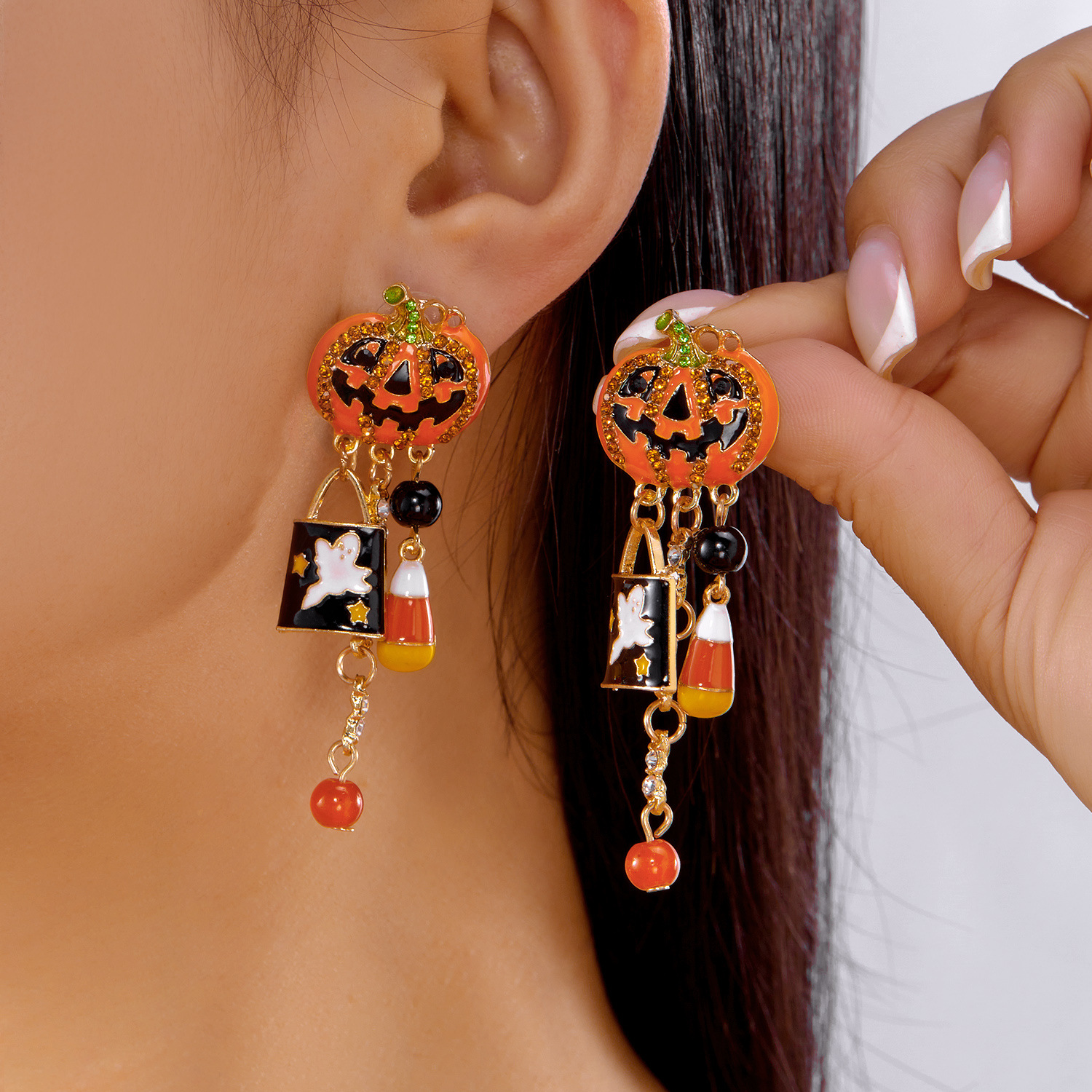 TEMU 1 Pair Women's Earrings Pumpkin Lantern Pendant Tassel Dangle Earrings Alloy Synthetic Crystal Material Suitable For Theme Parties Daily Wear