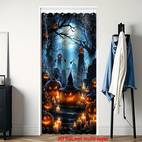 spooky halloween door curtain decoration with bats graveyard scene large door cover 39x79 inches hooks included machine washable polyester fabric for indoor outdoor home party or dorm decor no electricity needed halloween party decoration festive home accessory atmosphere bat motif durable material seasonal decoration event planners 2d flat