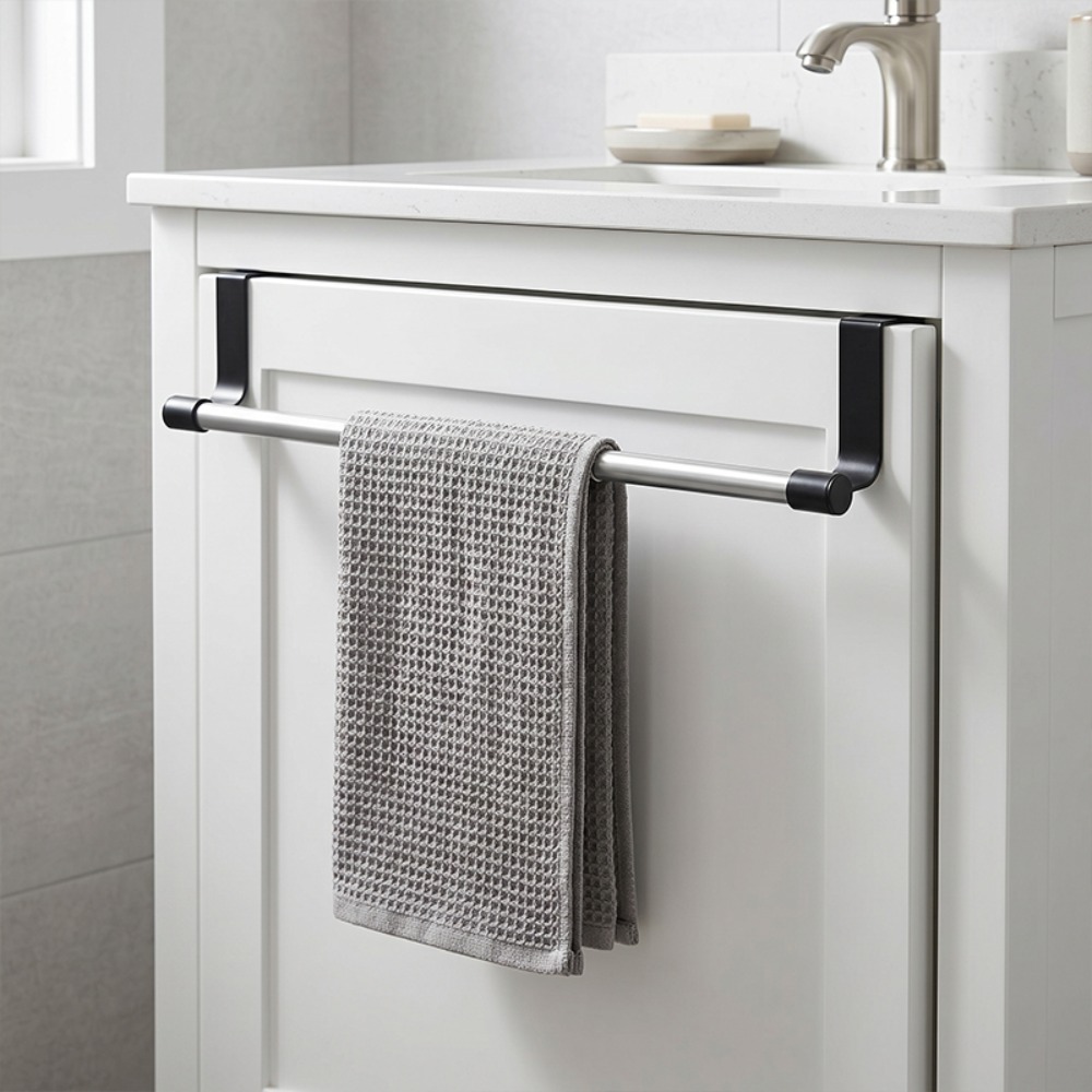 TEMU Porte-serviettes amovible en acier inoxydable perçage, barre à serviettes extensible pour porte de placard, porte-serviettes réglable pour