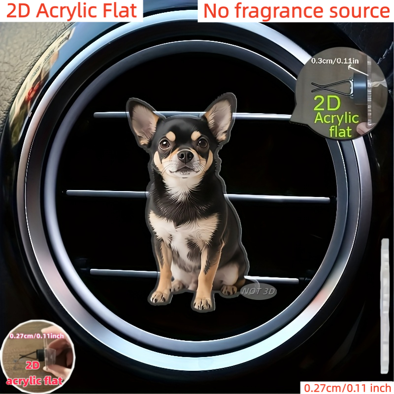 TEMU 2d Flat, 1pc Cute Chihuahua Car Air Vent Decorative Clip, Acrylic Car Air Vent Diffuser Clip, Perfect For Car Interior Decoration And As A Gift