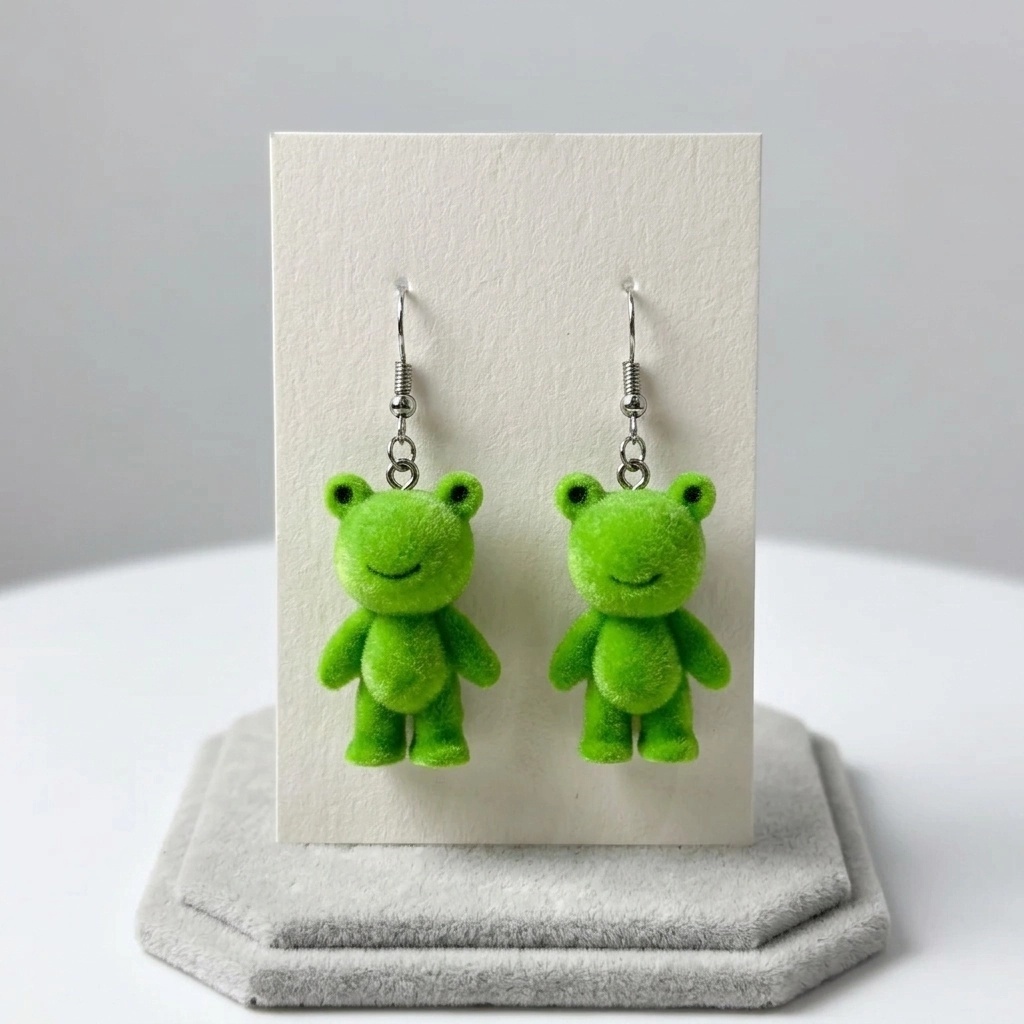 TEMU Boucles d'oreilles mignonnes en peluche de petite grenouille, pendentif animal de dessin animé doux, bijoux d'oreille pour tous , accessoires de